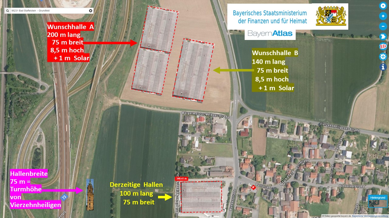 Vergleich von Hallen aktuell und Wunschhallen A + B im 100% real Maßstab